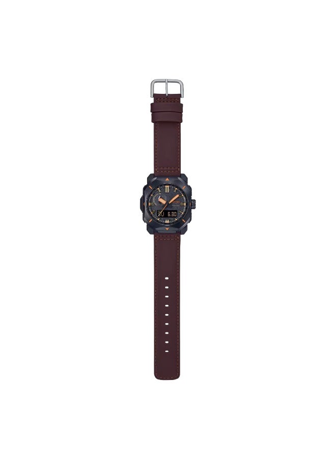 كاسيو Pro Trek Solar Analog‑Digital Men’s Watch PRW‑6900YL‑5PR, 49.6 mm Black Dial, Brown Leather Band, 100 m WR - Image 3